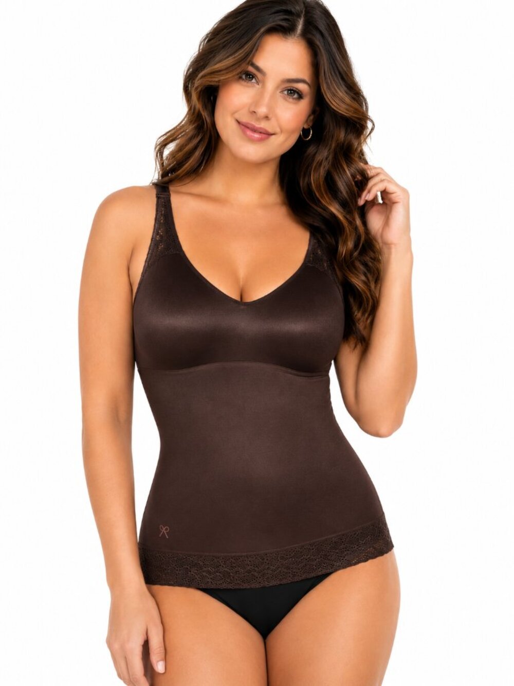 Ruby Ribbon Full Support Cami Shapewear Espresso Brown 32 XS Lace